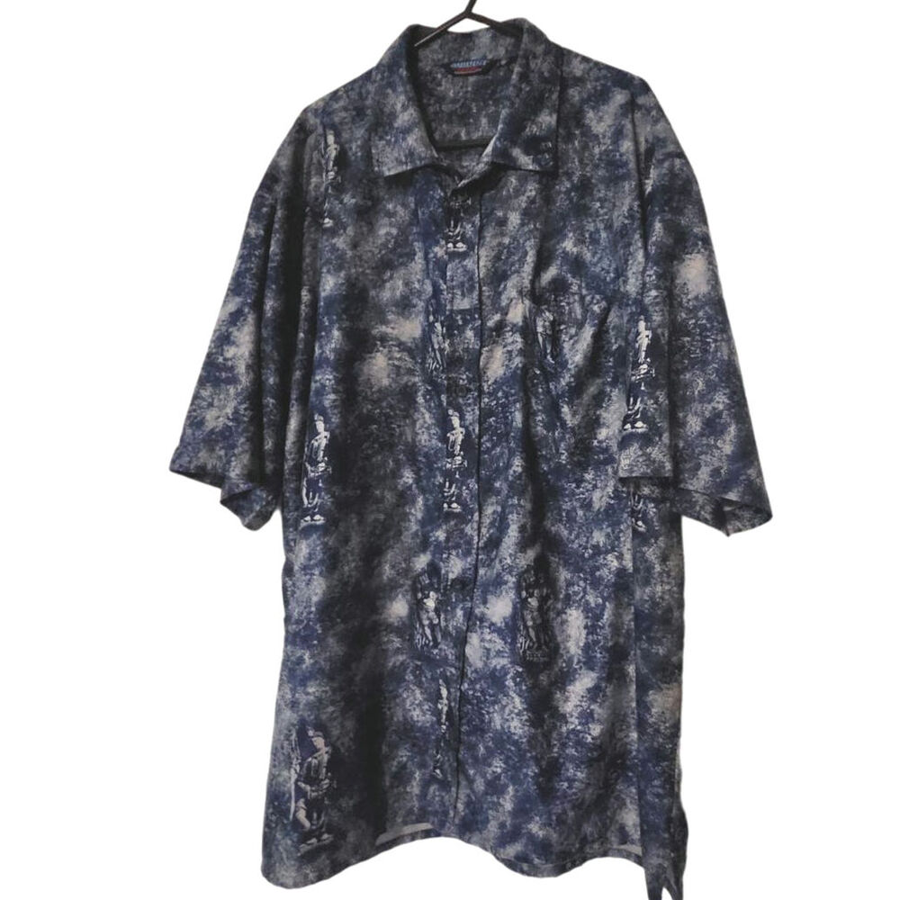 Vintage Mecca Button up Shirt XL Blue Soldier Graphic Design All Over Print